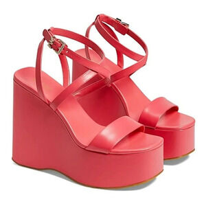 Michael Kors Women's Paola Strappy Platform Wedge Sandals Pink Size 8 MSRP $155